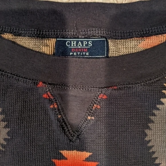 Chaps Denim Cotton Thermal Long Sleeve Top Petite Large  Southwest Waffle Weave - Picture 4 of 6
